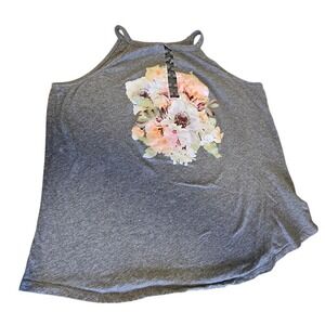 Torrid Womens Grey Floral Graphic Halter Tank‎ Top Ring Ladder Detail Size 2 2X